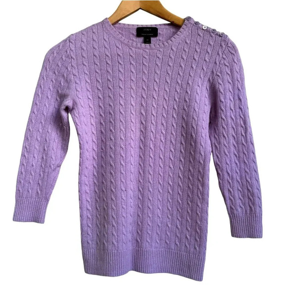 J. Crew Italian Cashmere Light Purple Small Cable Knit Sweater Size XS - Picture 1 of 6